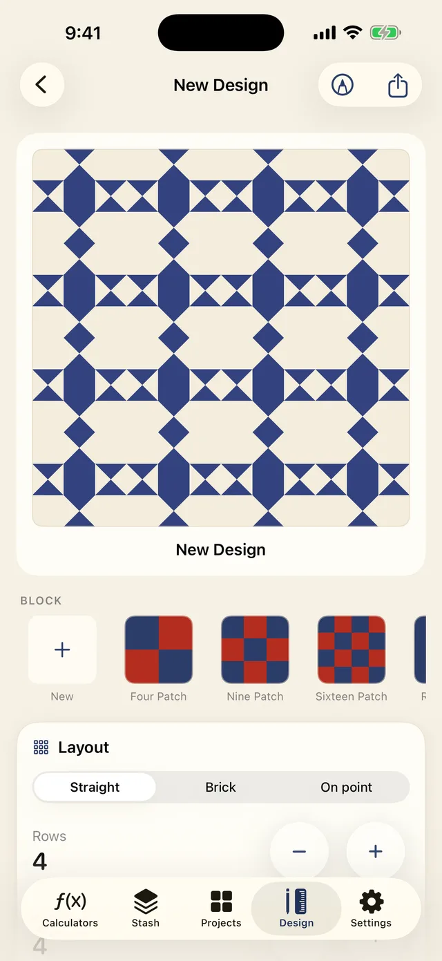 The quilt designer previewing an Ohio Star layout