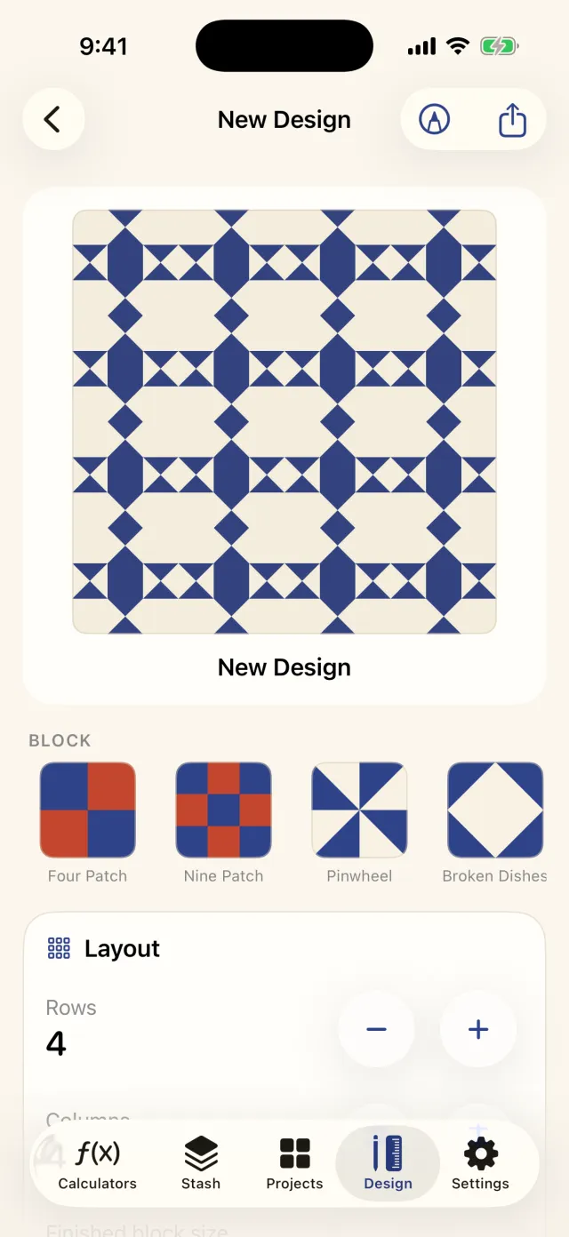 The quilt designer previewing an Ohio Star layout
